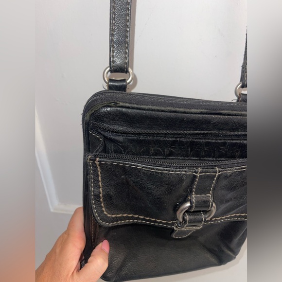 FOSSIL Early Vintage Small Black Leather Shoulder Crossbody Organizer Bag - Picture 7 of 11